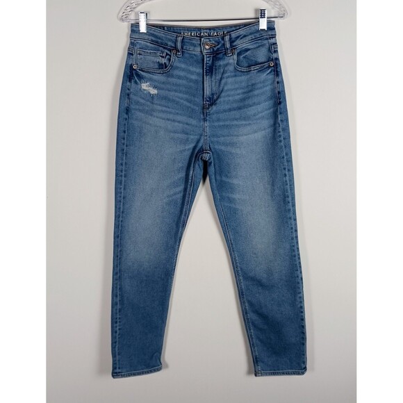 American Eagle Mom Jeans Women's Size 4 Distressed High-Rise Stretch Light Wash - Picture 1 of 16